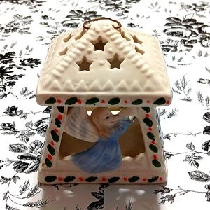 Angels Blowing Trumpet Votive Holder with Hanger, 4 in x 4 in Inc 2 new tea lite